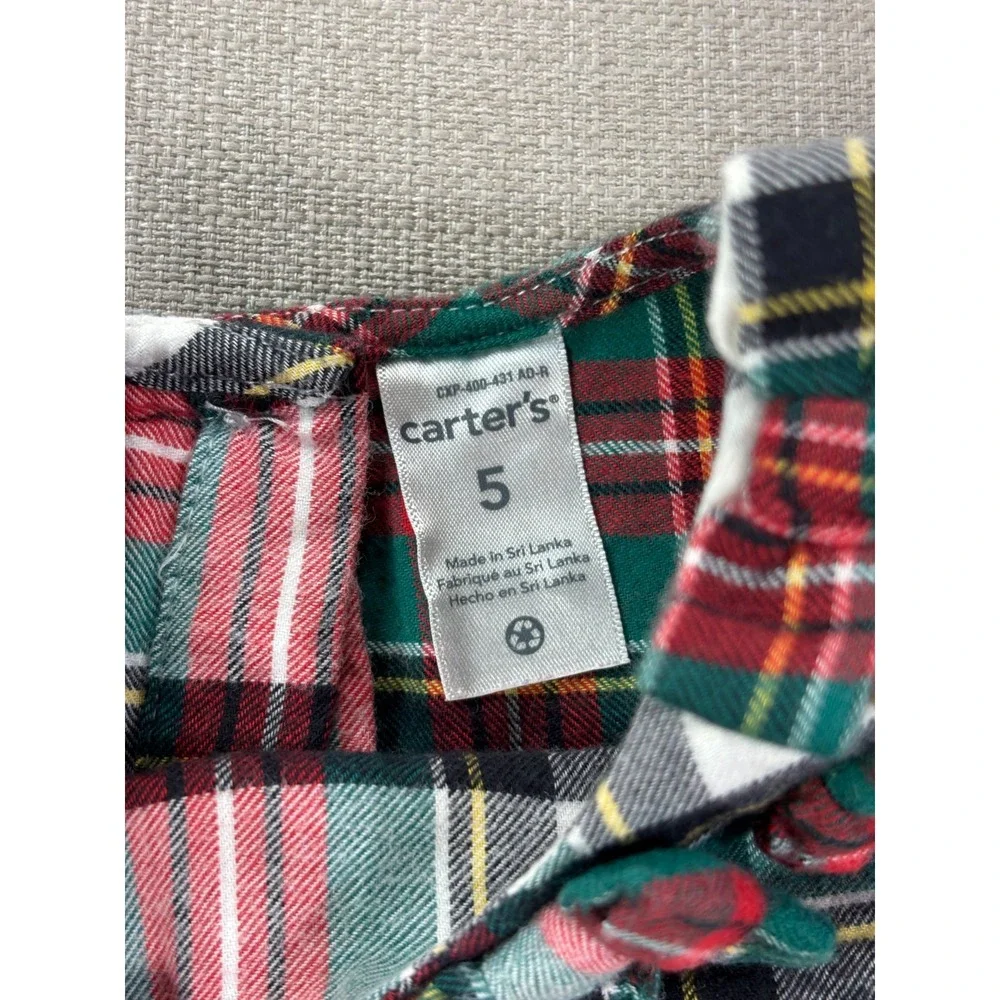 Carter's Girls Red Plaid Holiday Christmas Long Bell Sleeve Flannel Tunic Sz 5